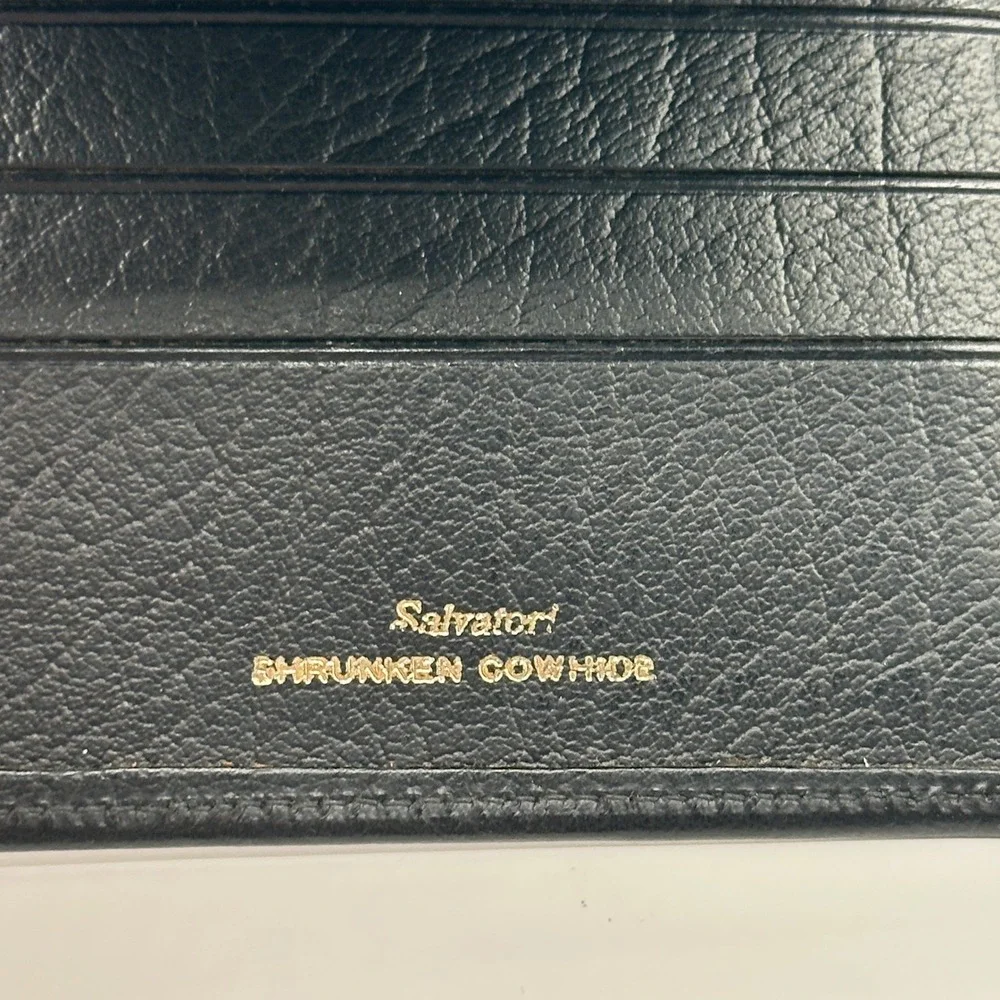 Salvatori Mens Black Shrunken Cowhide Leather Bifold Wallet Yellow Interior